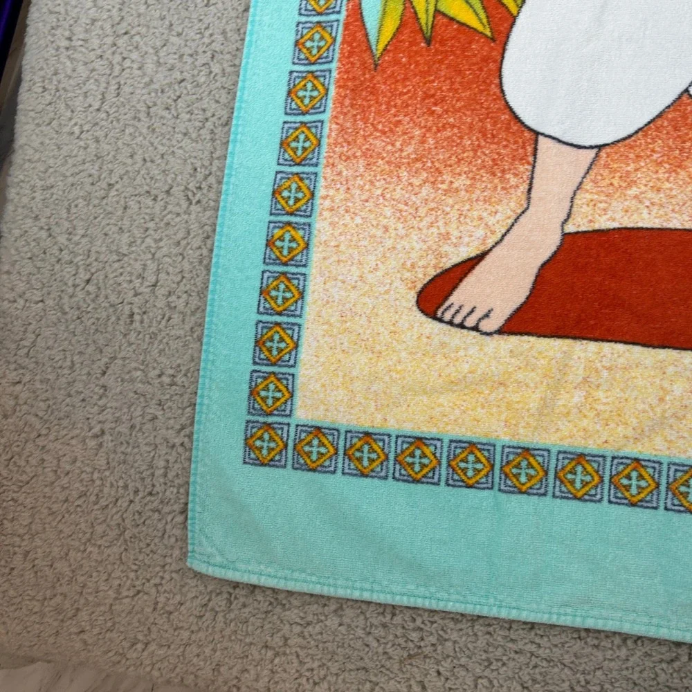 Vintage Disney Aladdin and Princess Jasmine Beach Towel Teal Orange Graphic 90s